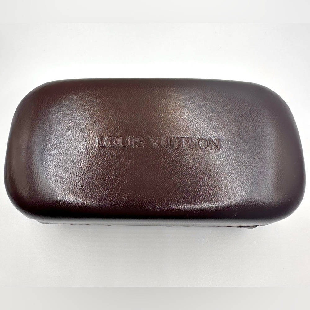 Unisex LV Dark Brown Leather Glasses Case, Very Good Preowned Condition
